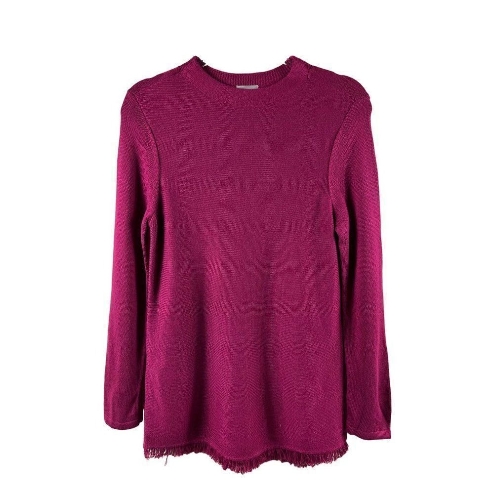 Chico's Touch of Cashmere Fringe Hem Pullover Sweater Size 1 Medium Magenta Pink